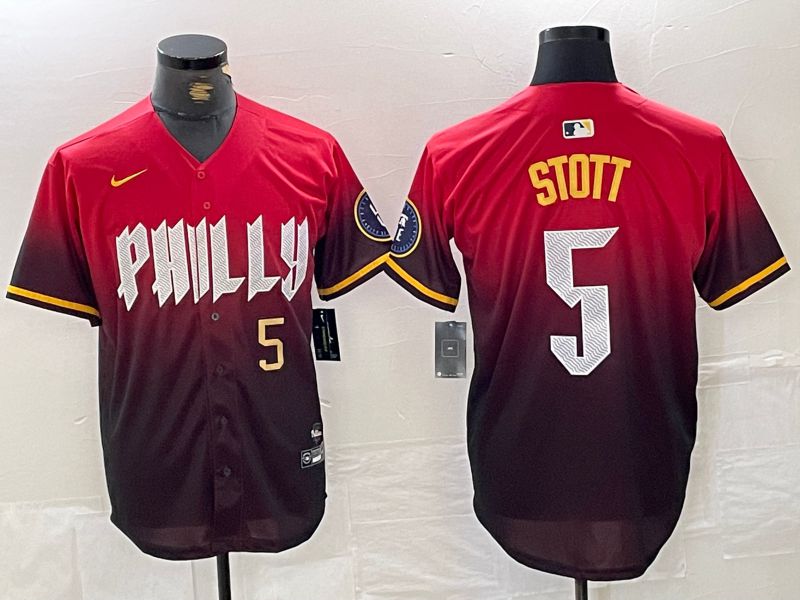 Men Philadelphia Phillies #5 Stott Red City Edition Nike 2024 MLB Jersey style 3